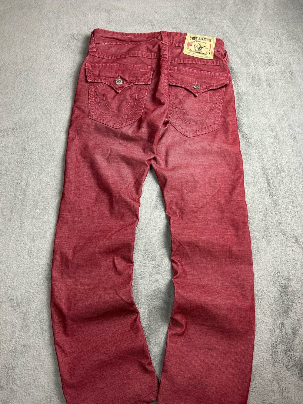 True Religion Ricky Relaxed Straight Jeans Mens Flap Red Corduroy Y2K